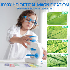 Klever Kits 2in1 handheld microscope enables on-the-go discoveries with portable design.