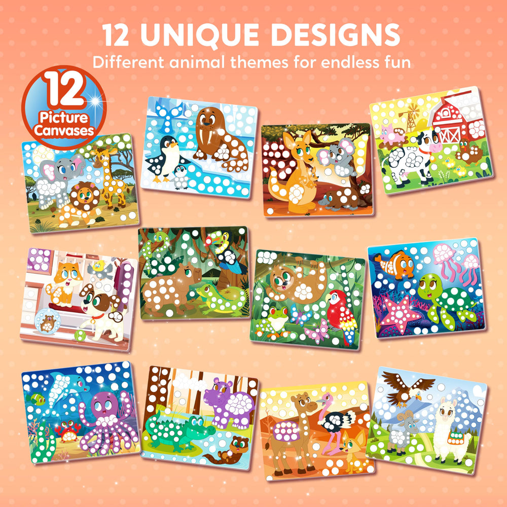 Kid applying stickers from Klever Kits Dot Art Kit for focused crafting
