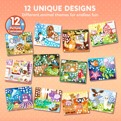 Kid applying stickers from Klever Kits Dot Art Kit for focused crafting