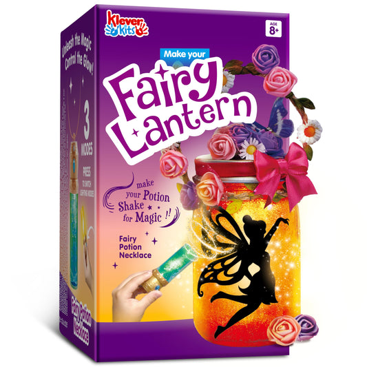 Klever Kits fairy jar night light glows softly for cozy room ambience.