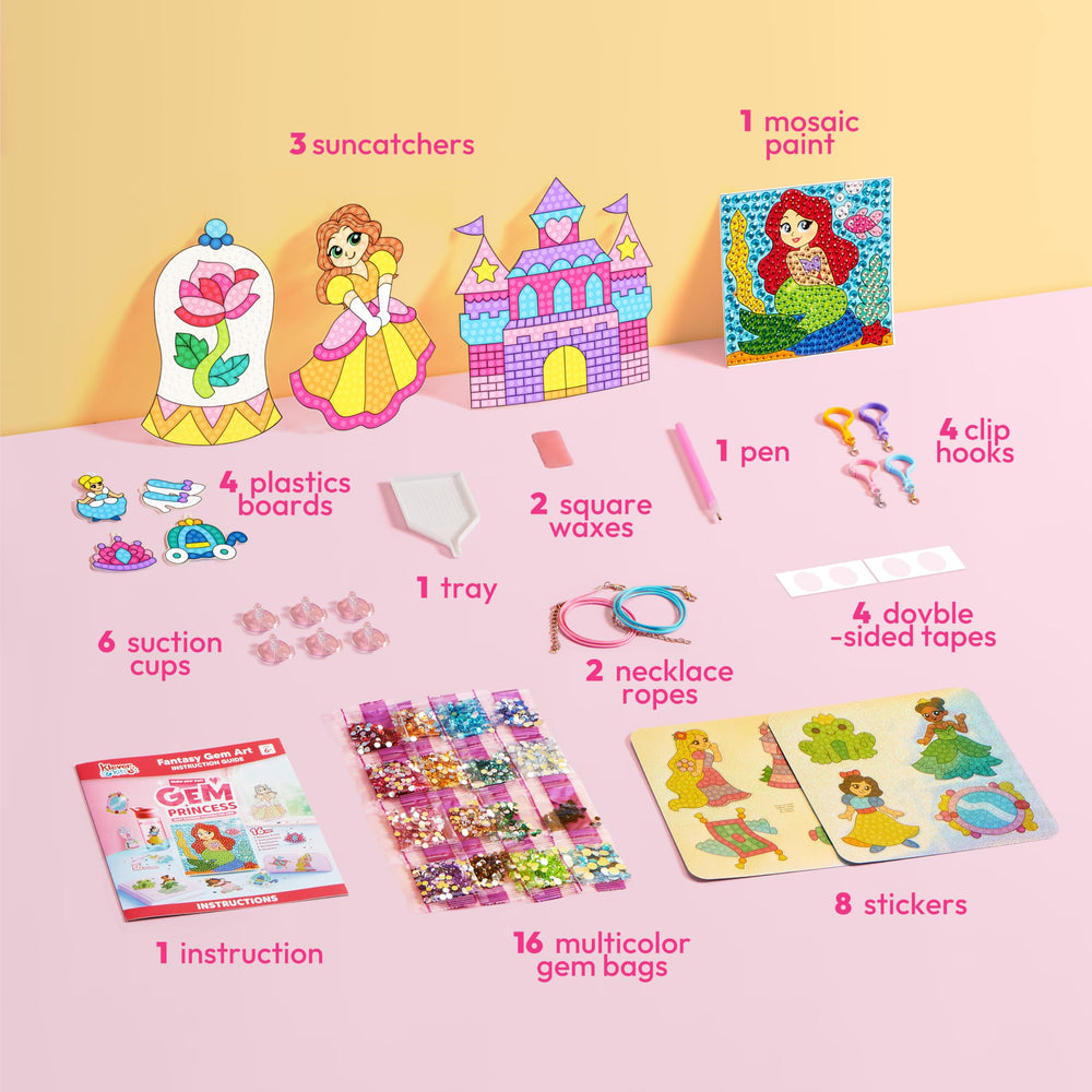 Five crafts—including stickers, necklaces, and window art—for varied play.