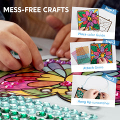 Klever Kits flower fan suncatcher inspires creativity with colorful gems.