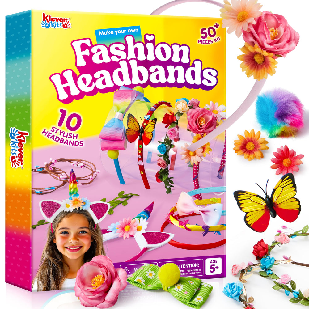 Klever Kits headband making kit with eight satin headbands for stylish DIY accessories.