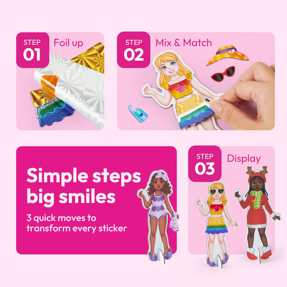 Klever Kits sturdy model stands keep outfits organized during play.