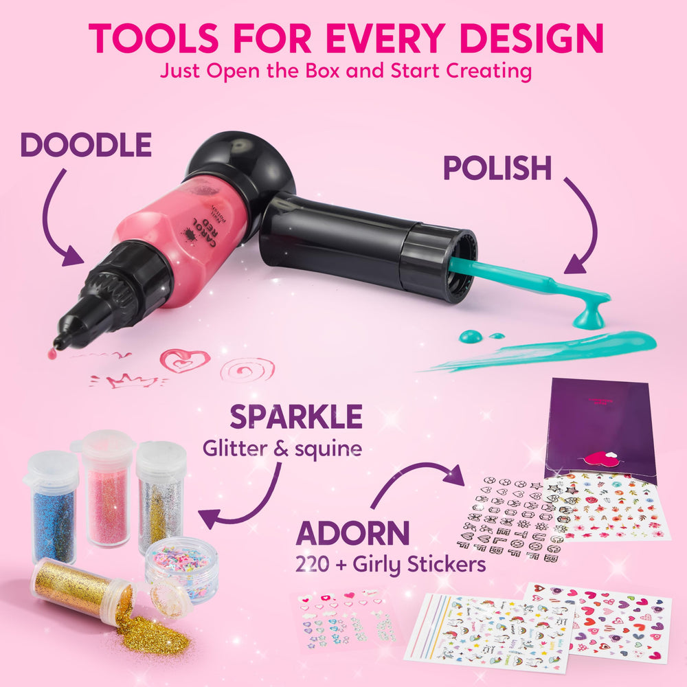 Klever Kits nail art glitters metallics highlight sparkly finishes for designs.