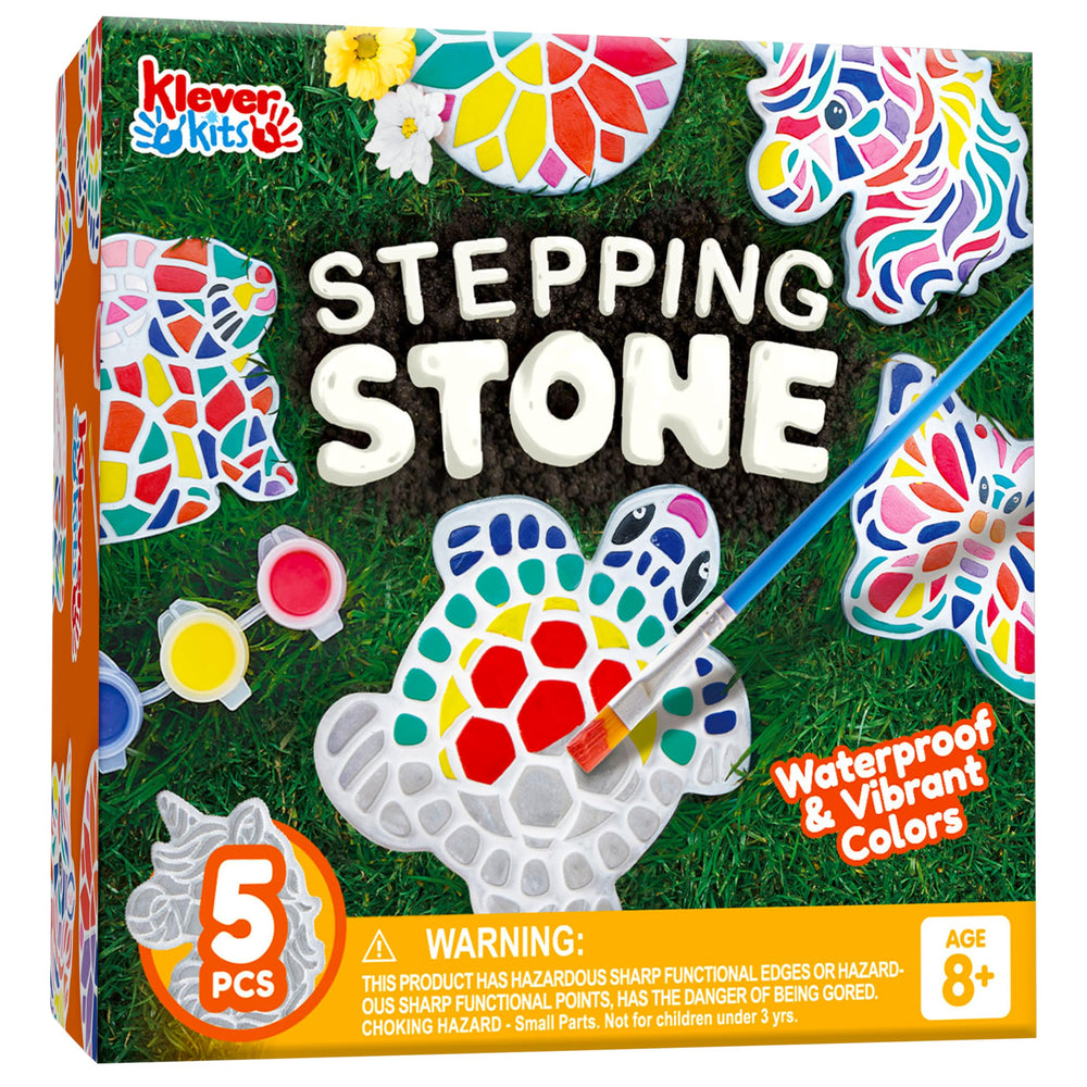 Klever Kits Stepping Stones Unicorn design paint kit enhances garden decor and imaginative play.