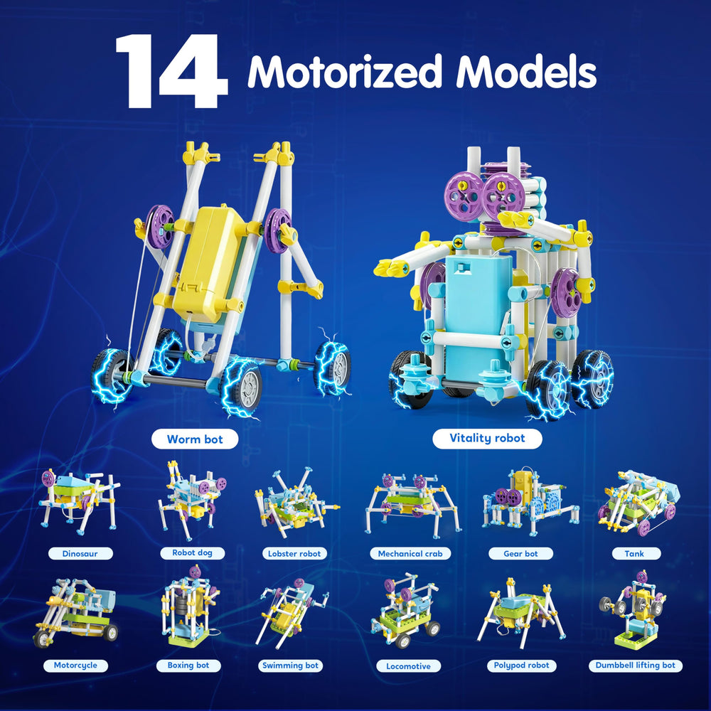 Klever Kits walking machines demonstrate hands-on engineering exploration for children.