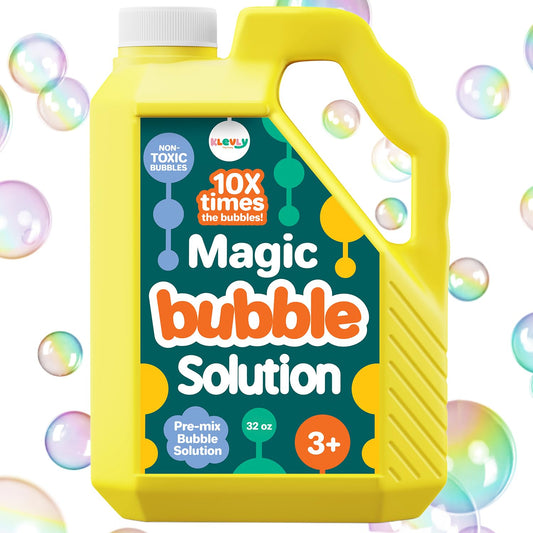 Klevly 32oz iridescent bubble solution refill ready to use for instant outdoor fun.