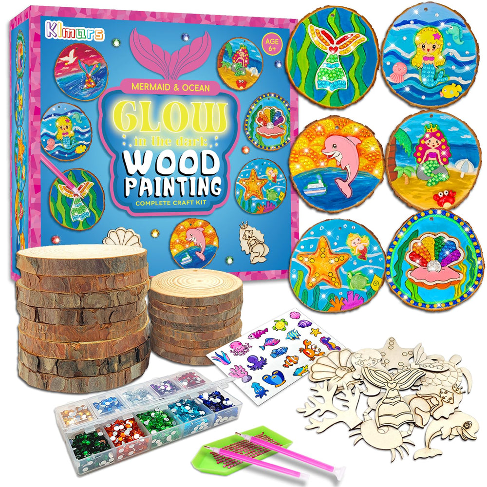 Klmars Mermaid wood painting kit glowing artwork in the dark for kids