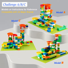 Klobroz Marble Run bricks close-up, showcasing smooth edges for young builders.