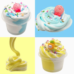 KMBTQRE butter slime two-toned close-up, creamy texture you can pull.