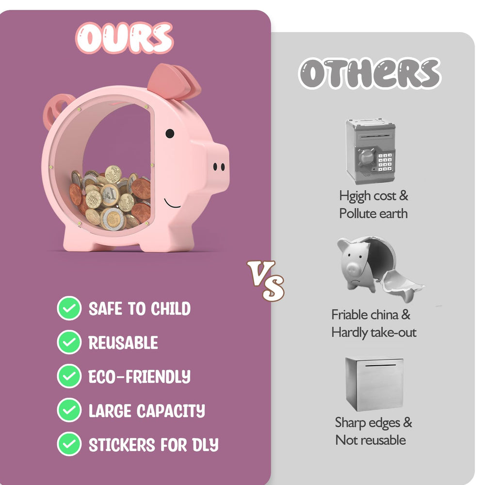KMC piggy bank pink transparent panel reveals savings progress