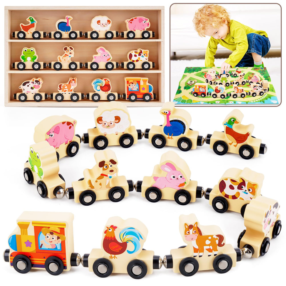 KMTJT Montessori wooden train set in a gift-ready box for easy gifting