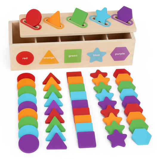 KMTJT Montessori color-shape wooden blocks for toddlers