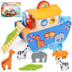 KMTJT Noah's Ark wooden toy set highlights the ark for durable toddler play.