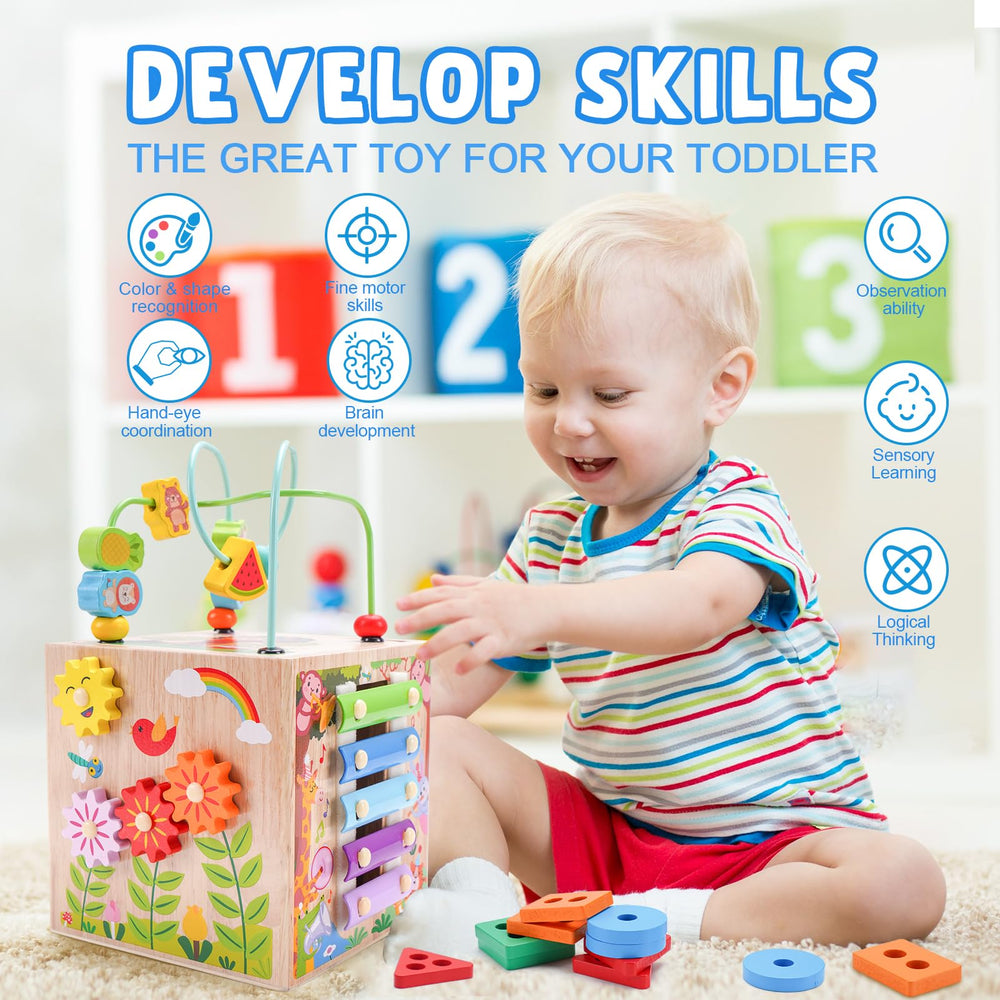 KMTJT wooden activity cube animal matching game to boost memory and visual recognition