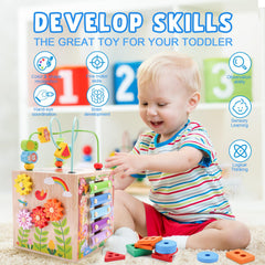 KMTJT wooden activity cube animal matching game to boost memory and visual recognition