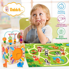 KMTJT Wooden Activity Cube animal matching aids memory and language engagement.