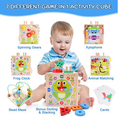 KMTJT wooden activity cube with baby xylophone for early rhythm and auditory play