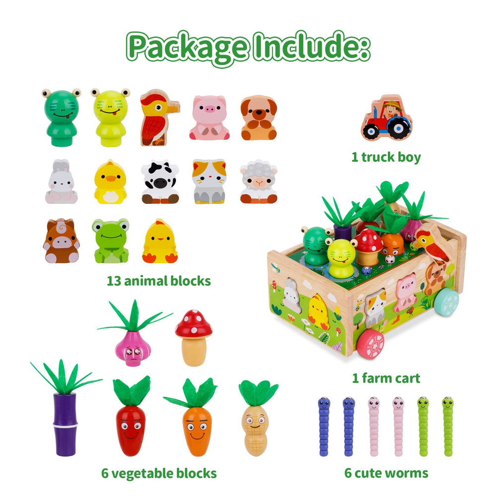 KMTJT wooden vegetables set encourages color learning and counting through play.