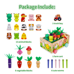 KMTJT wooden vegetables set encourages color learning and counting through play.