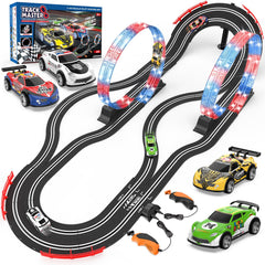 Kmuxilal Slot Car Track Set overview with long 19.7 ft layout for shared racing
