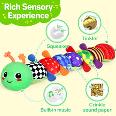 KMUYSL plush animal with squeaker encourages grasping and fine motor play.