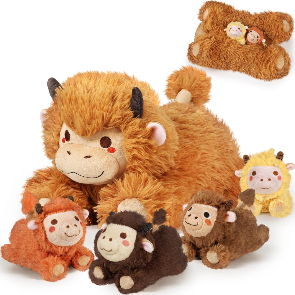 KMUYSL Highland Cow mommy with belly unzip invites cuddling and storytelling