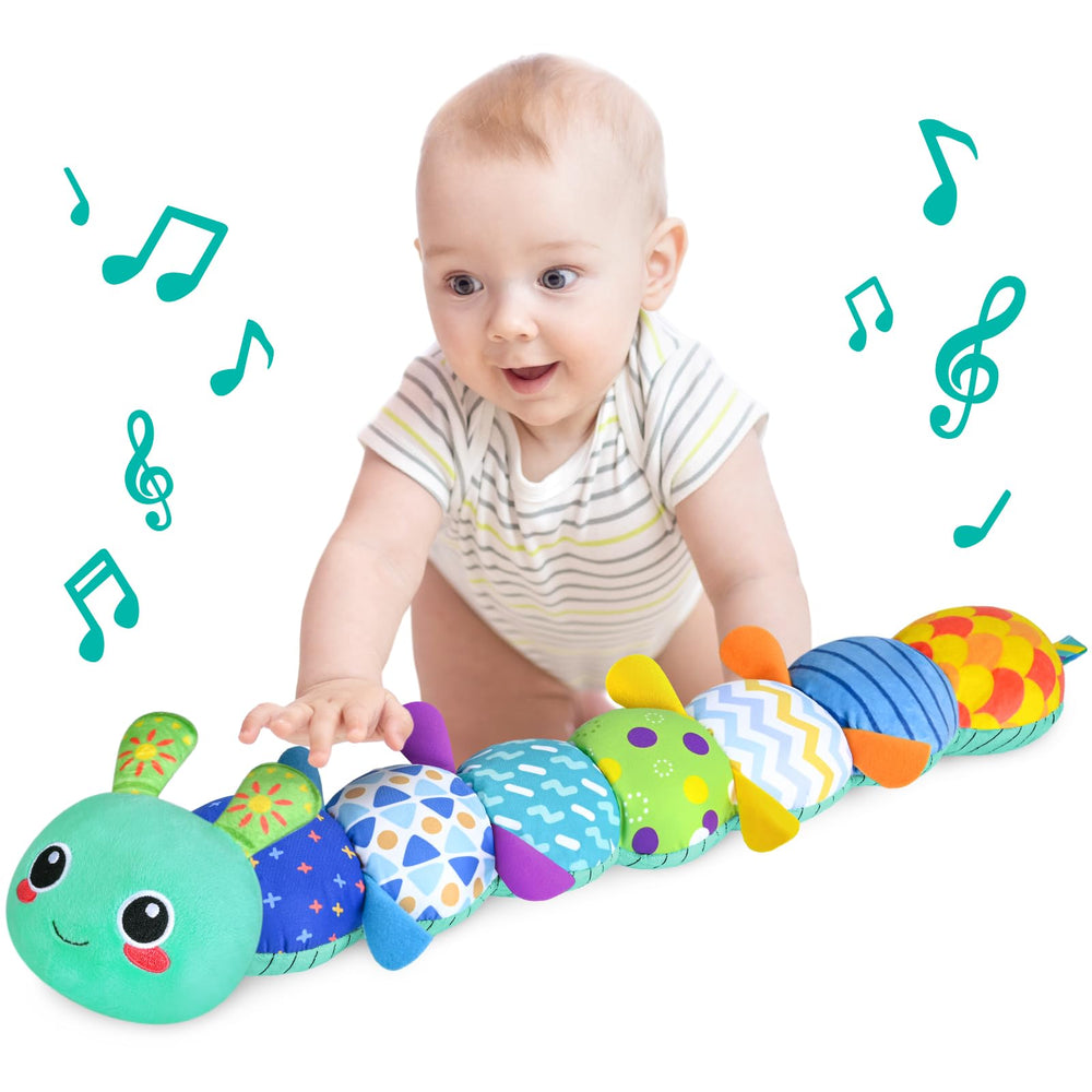 KMUYSL sensory animal toy with crinkle and rattle for stimulating baby's senses.