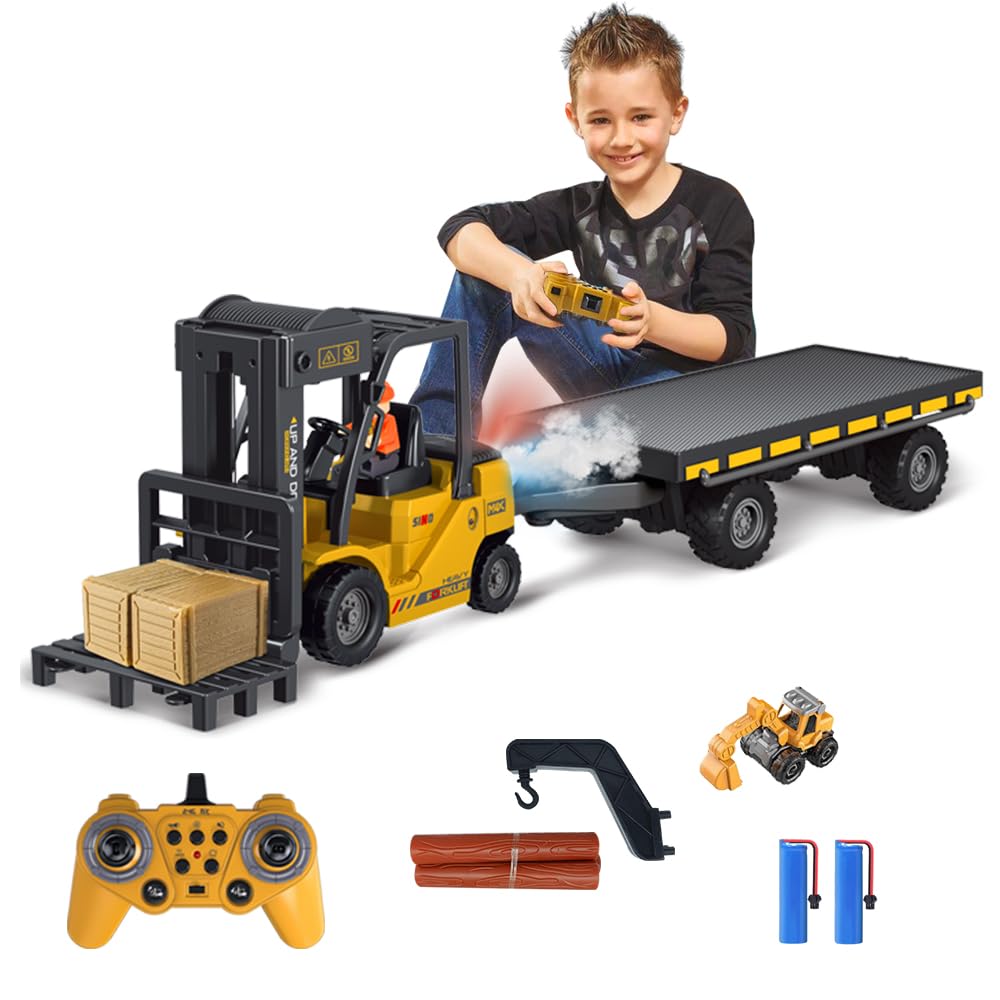 KNACKTOYZ remote-control forklift with flatbed truck in action for realistic warehouse play