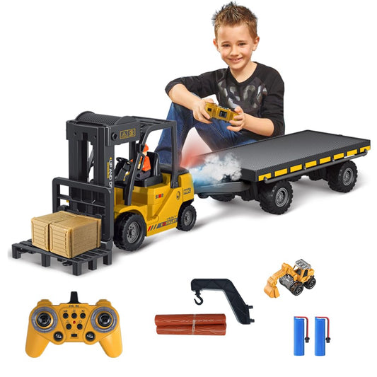 KNACKTOYZ remote-control forklift with flatbed truck in action for realistic warehouse play