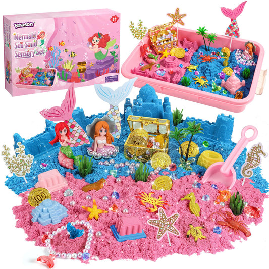 KNASON Mermaid Sensory Bin cover with colorful undersea play scene for kids.