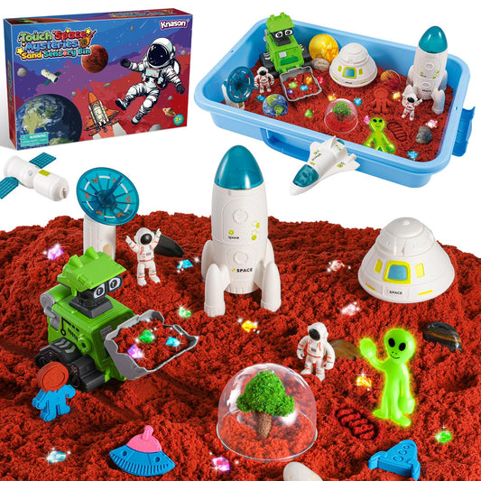 KNASON Outer Space Sensory Bin with 2.2lbs sand for hands-on creativity and exploration.