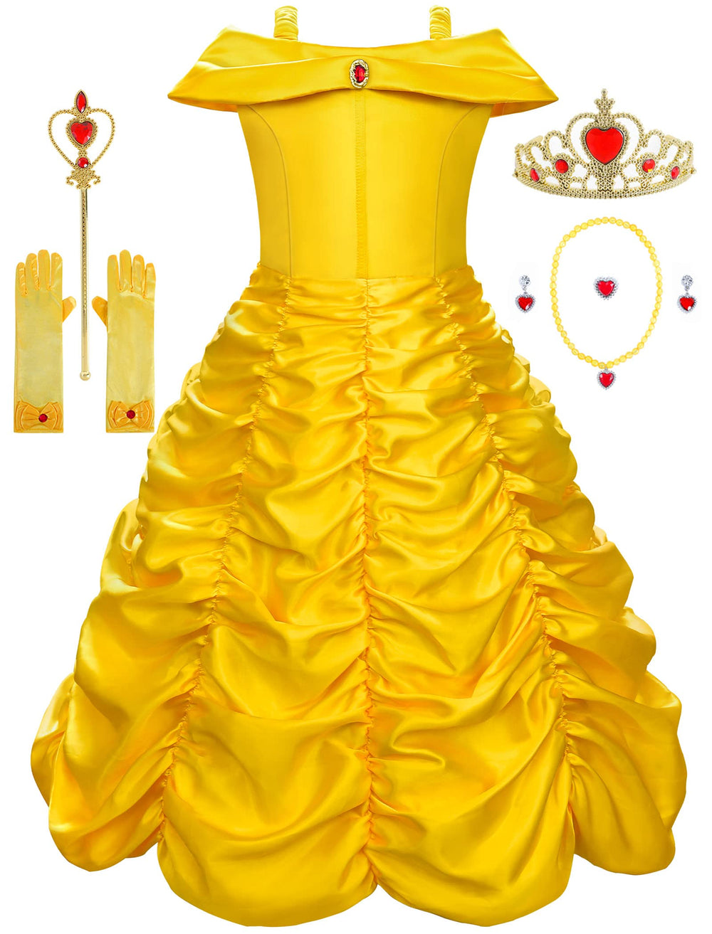 Knemmy Princess Dress Yellow Off-Shoulder, perfect for birthday parties and photo moments.