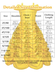 Knemmy Princess Dress Yellow size chart note indicating best fit guidance for shoppers.