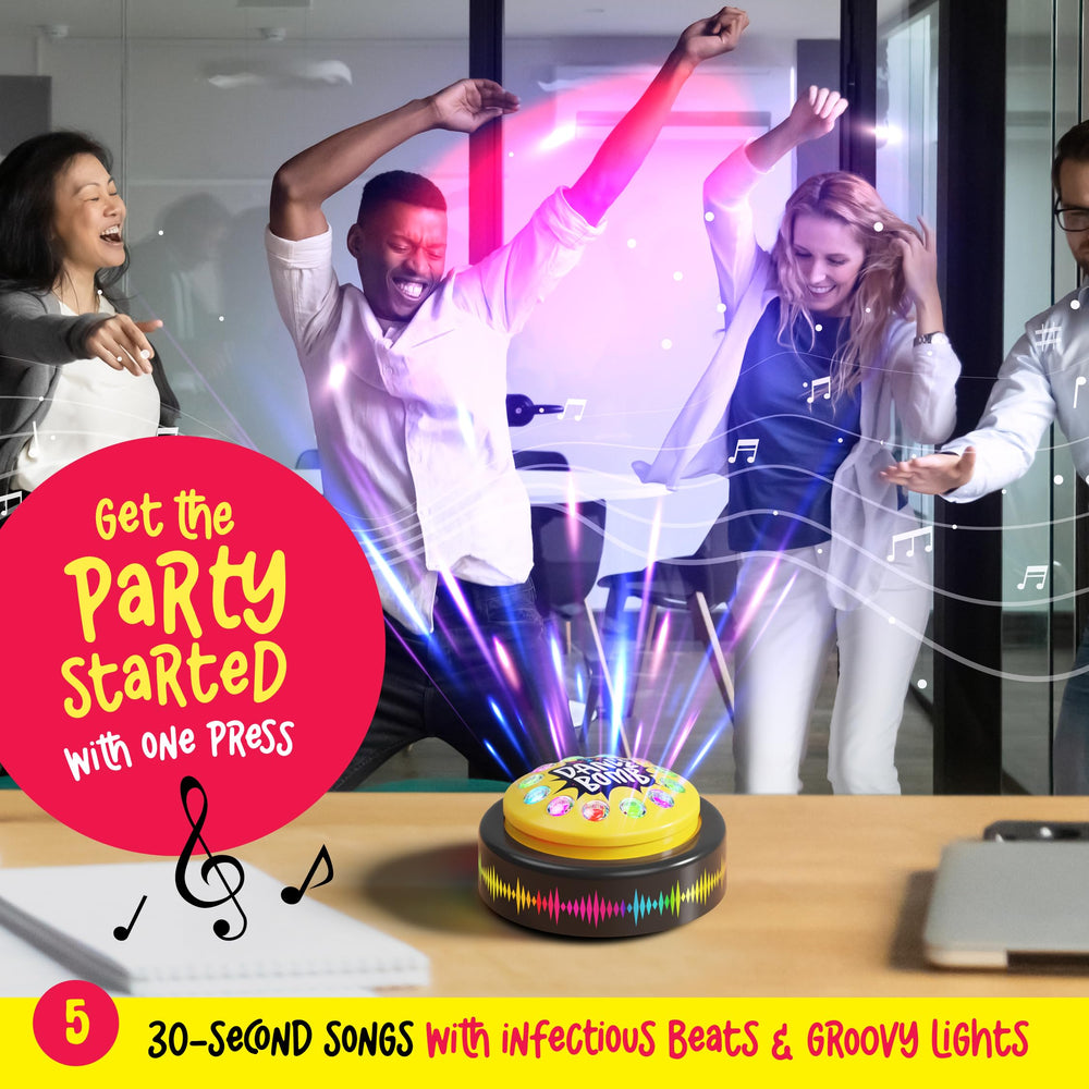 KNUCKLHEAD Dance Bomb Button in hand, quick party starter.