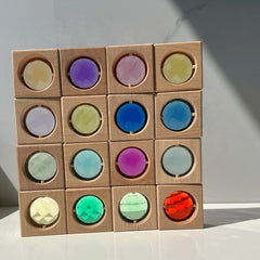 KOAICS rainbow blocks glow, enhancing shadows and reflections indoors