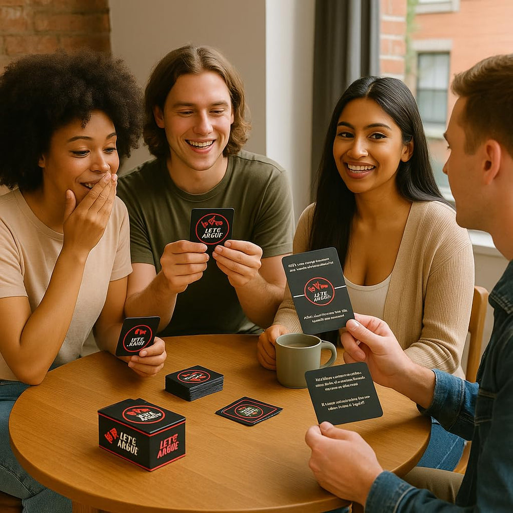 Kocak Gold Let’s Argue game night setup; perfect for gatherings.