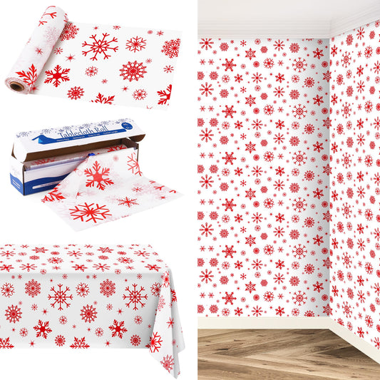 Kochorie red snowflake tablecloth roll with cutter box for easy trimming