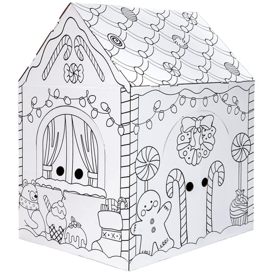 Kockuu Gingerbread Cardboard House ready for coloring and creative play