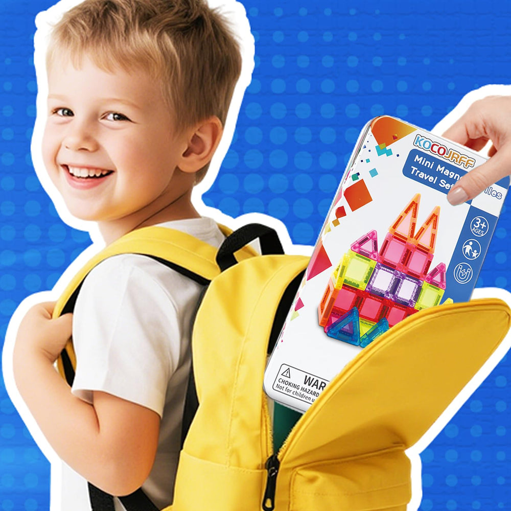 Kocojrff magnetic tiles storage container helps tidy-up after play.