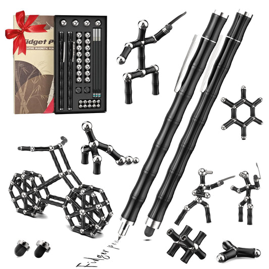 KODATEK magnetic fidget pen close-up in black, showing magnetic rotation for focus.