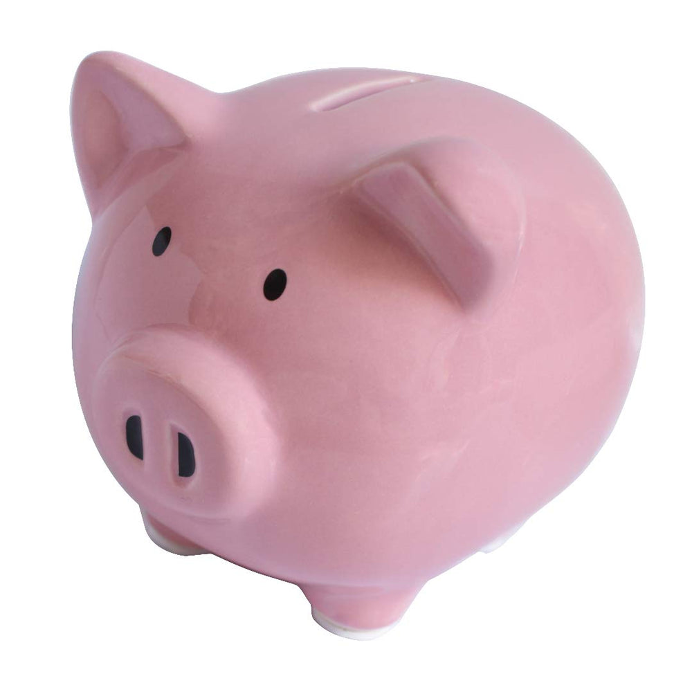 KOHIENWO Pink Piggy Bank side view highlights durable ceramic design for long-lasting use.