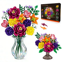 KOJAYHOL Flower Bouquet Building Block Set shown in tall vase for a dramatic centerpiece.