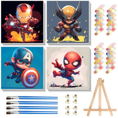 KOJEFCV 4-pack cartoon paint by numbers frame ready for kid-friendly art projects