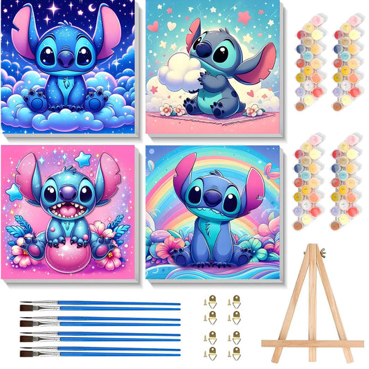 KOJEFCV 4-pack paint by numbers box with frame for kids' creativity