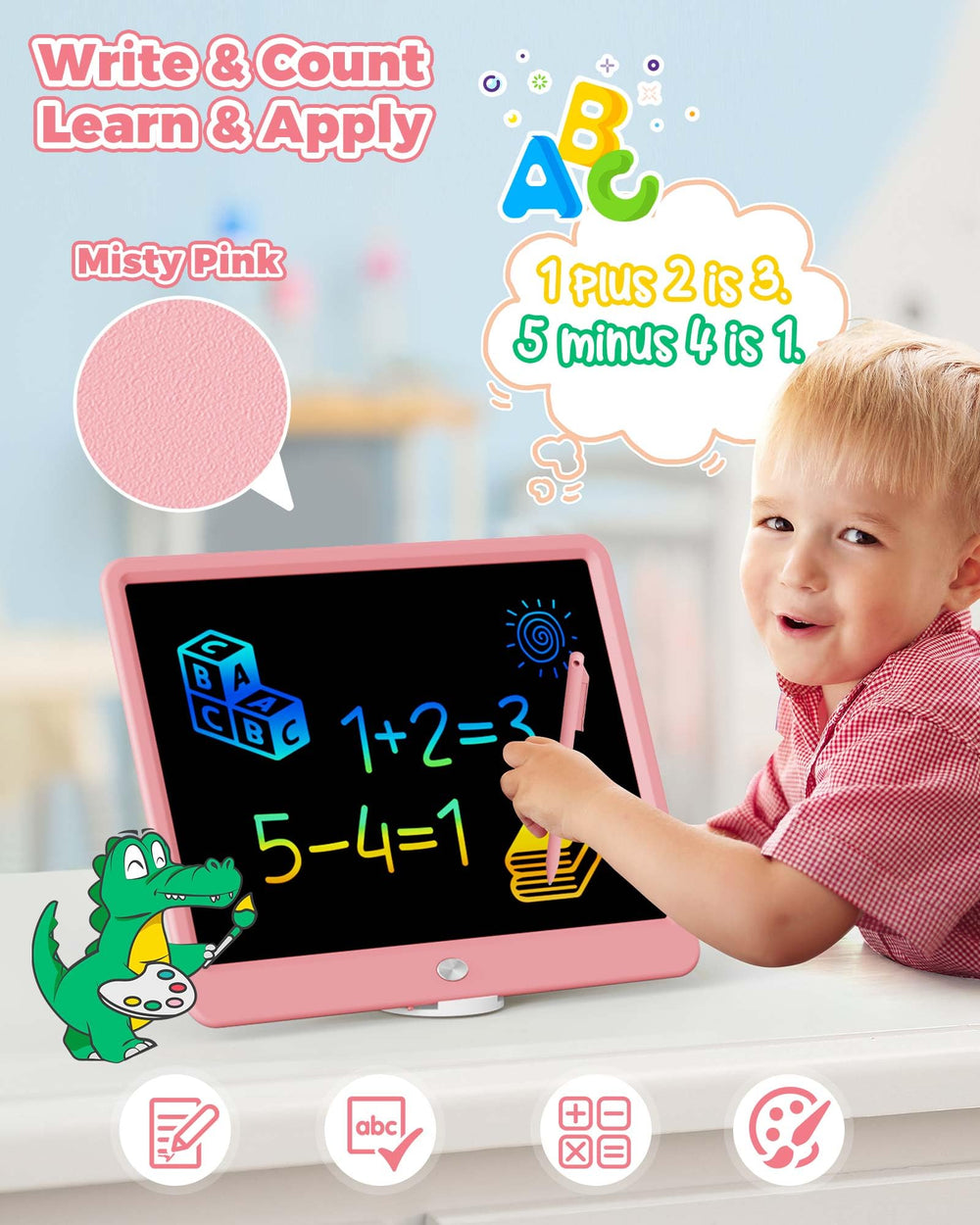 KOKODI educational doodle board enabling drawing, writing, counting, and games for early learning.