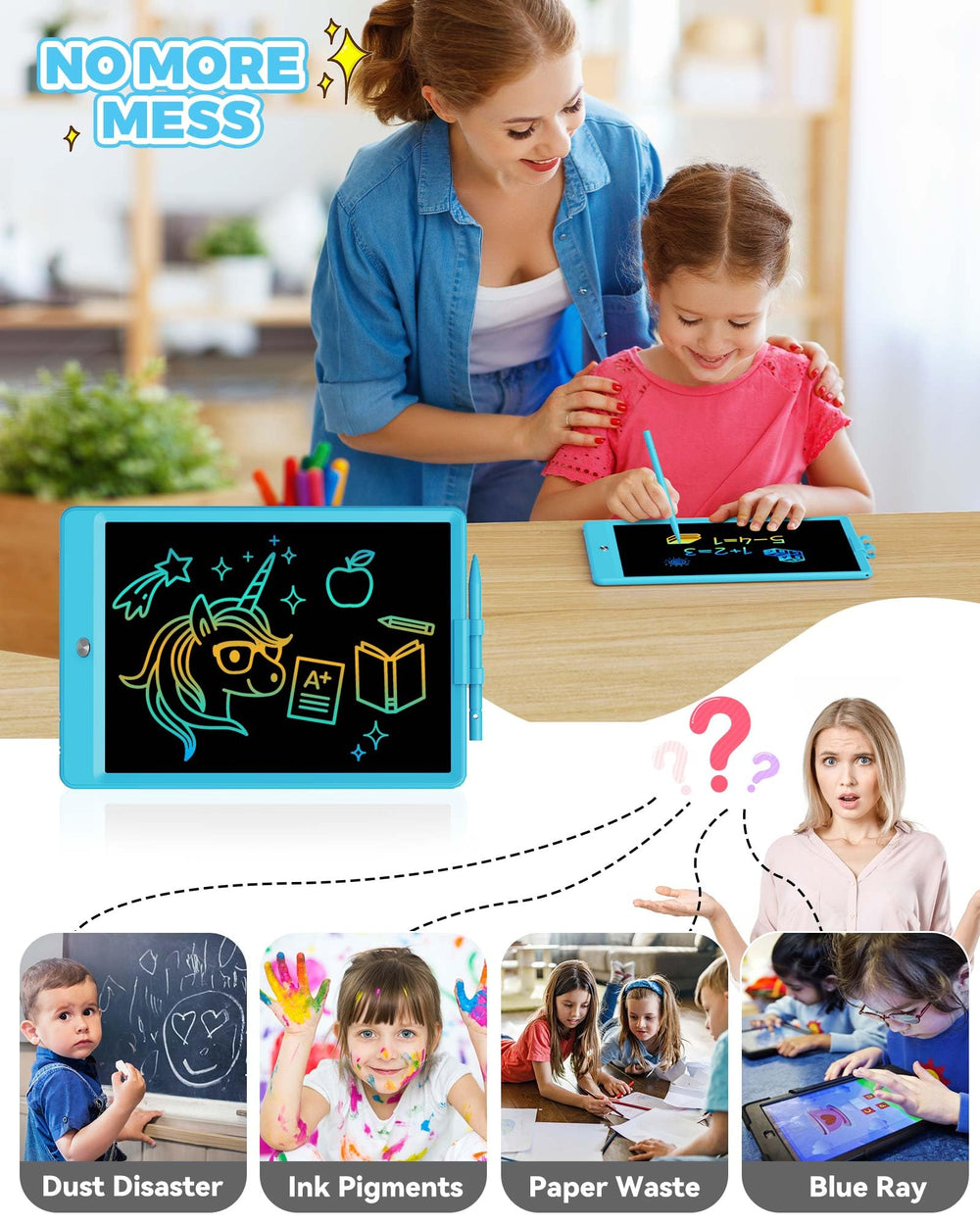 KOKODI eye-friendly doodle board reduces mess and screens exposure for kids.