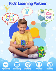KOKODI Kids Phone back features raised dinosaur texture for tactile engagement.