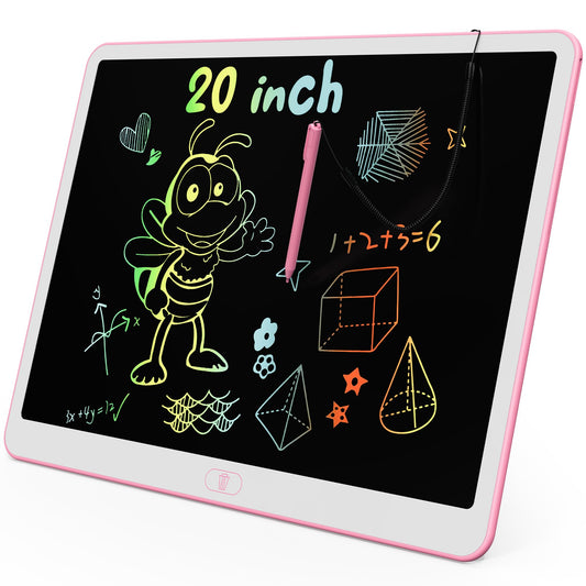 KOKODI LCD Writing Tablet 20-inch pink front view for kids' drawing and learning.
